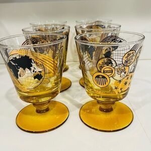 Vintage set of 6 Norma Jean Wright "A World Design" glasses with 24K gold.
